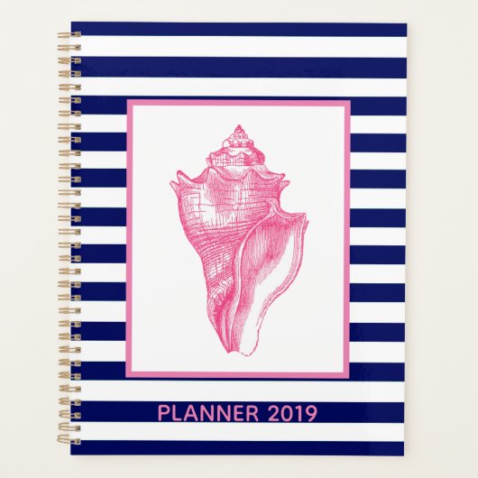 Roze Shell en Navy Stripe Planner (Voorkant)