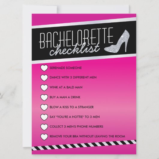 Roze Shimmer Bachelorette Checklist Kaart (Voorkant)