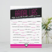 Roze Shimmer Bruids Libs Bachelorette Party Game Kaart (Staand voorkant)