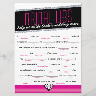 Roze Shimmer Bruids Libs Bachelorette Party Game Kaart