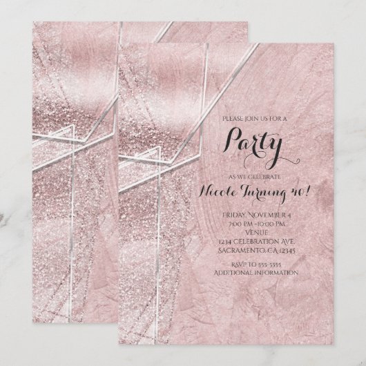 Roze Shimmer Crystal Glam Party uitnodigingen (Voorkant / Achterkant)