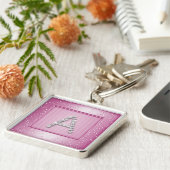 Roze Shimmer en Sparkle met monogram Sleutelhanger (Zijkant)