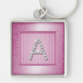 Roze Shimmer en Sparkle met monogram Sleutelhanger (Voorkant)