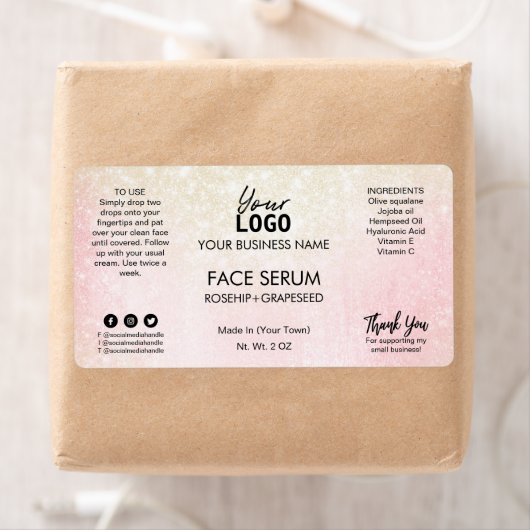 Roze Shimmer Face Serum Etiket (Insitu)