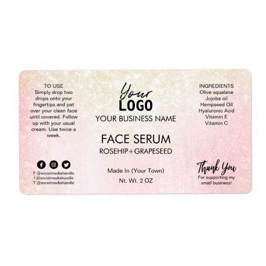 Roze Shimmer Face Serum Etiket (Voorkant)