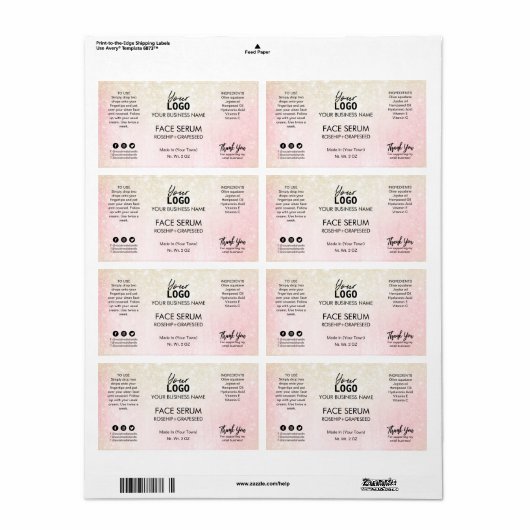 Roze Shimmer Face Serum Etiket (Full Sheet)