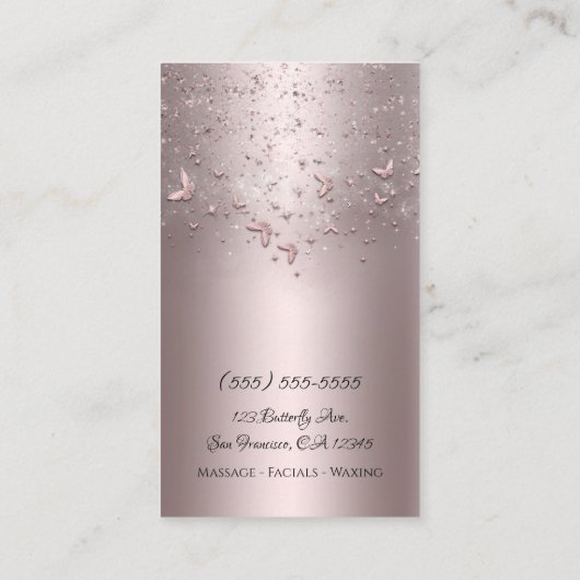 Roze Shimmer Glitter Sparkle Flutter Butterfly Visitekaartje (Achterkant)