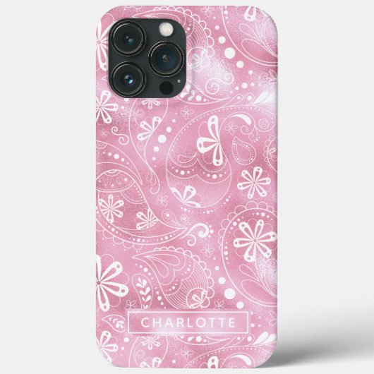 Roze Shimmer Modern Girly Paisley Personalized Case-Mate iPhone Case (Achterkant)