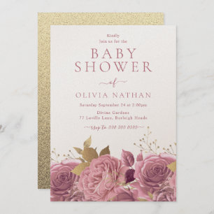 Roze Shimmer Rozen Floral Baby shower Kaart