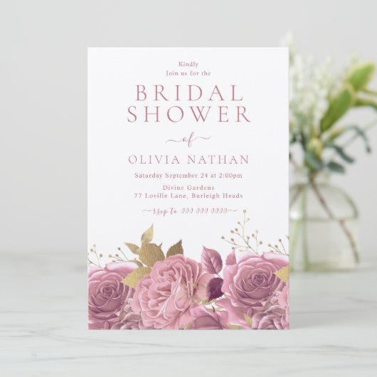 Roze Shimmer Rozen Floral Vrijgezellenfeest Kaart (Staand voorkant)