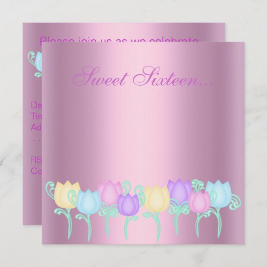 roze shimmer tulp zoet 16 uitnodiging (Voorkant / Achterkant)