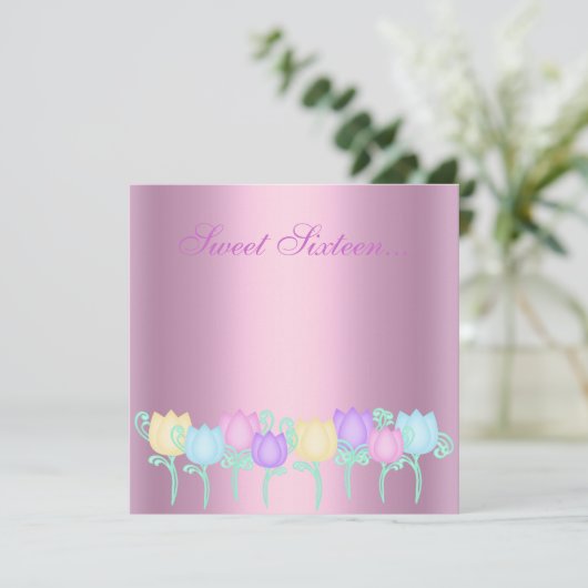 roze shimmer tulp zoet 16 uitnodiging (Staand voorkant)