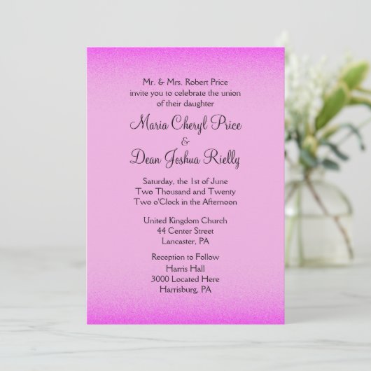 Roze Shimmer Wedding Invitation 5"x 7" Kaart (Staand voorkant)