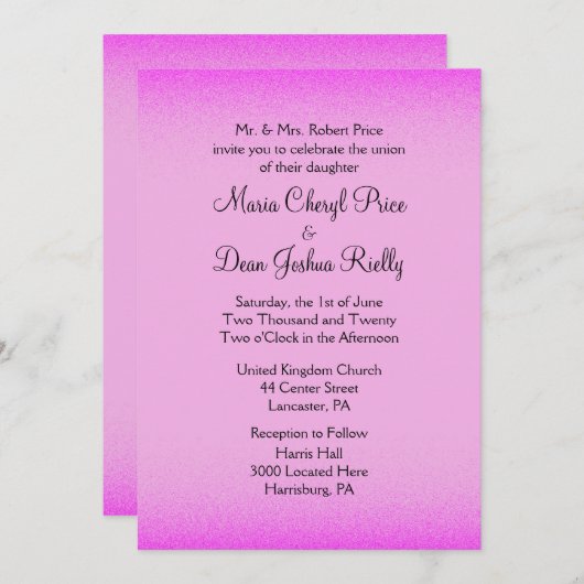 Roze Shimmer Wedding Invitation 5"x 7" Kaart (Voorkant / Achterkant)