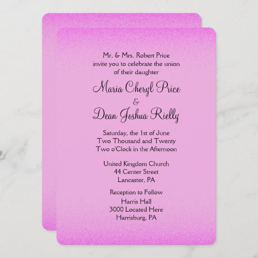 Roze Shimmer Wedding Invitations Kaart (Voorkant / Achterkant)
