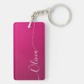 Roze Shimmer White Elegant Calligraphy Script Name Sleutelhanger (achterkant)
