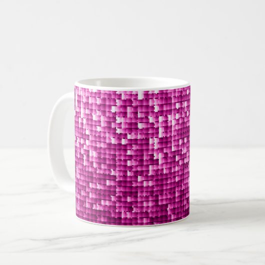 Roze shimmer, zilver, zwarte pailletten koffiemok (Voorkant links)