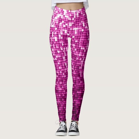Roze shimmer, zilver, zwarte pailletten leggings (Voorkant)