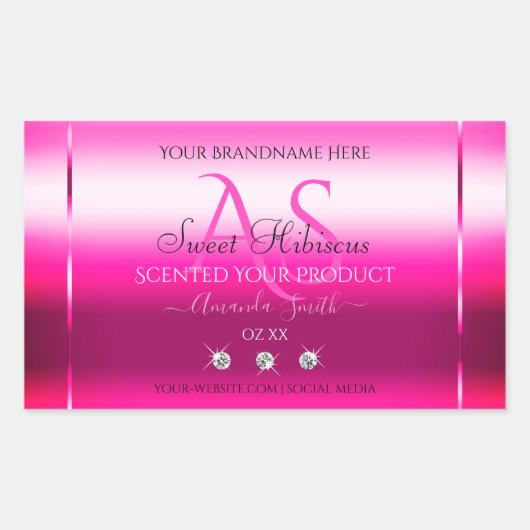 Roze Shimmery Product Labels Diamonds en Initialen (Voorkant)