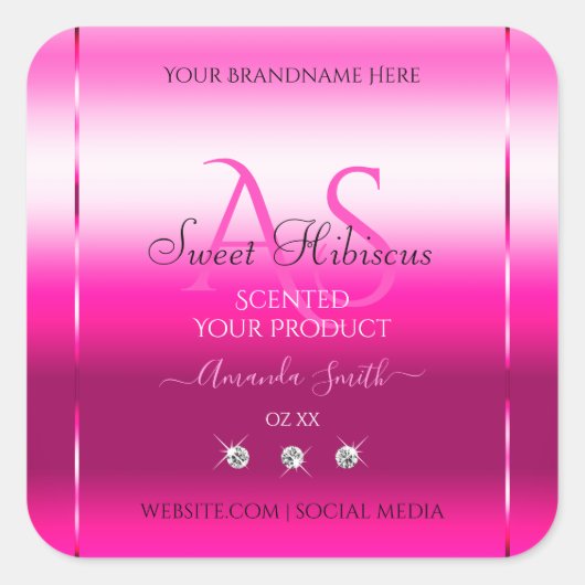 Roze Shimmery Product Labels Diamonds en Initialen (Voorkant)