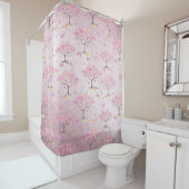 Roze Shiny Cherry Blossom Spring Pattern Douchegordijn (In situ)