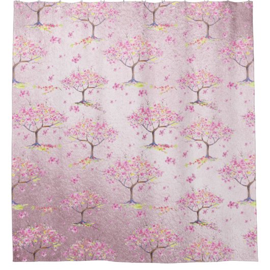 Roze Shiny Cherry Blossom Spring Pattern Douchegordijn (Voorkant)