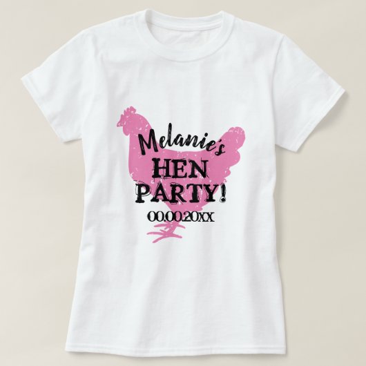 Roze shirten van een partij met  logo kip t-shirt (Design voorkant)