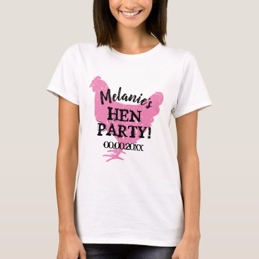 Roze shirten van een partij met  logo kip t-shirt (Voorkant)
