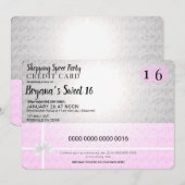 Roze Shopping Spree Credit Kaart Sweet 16 Party (Voorkant / Achterkant)