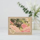 Roze Shrub Rozen Bokeh Lijst Burlap Briefkaart (Staand voorkant)