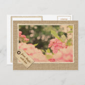 Roze Shrub Rozen Bokeh Lijst Burlap Briefkaart (Voorkant / Achterkant)