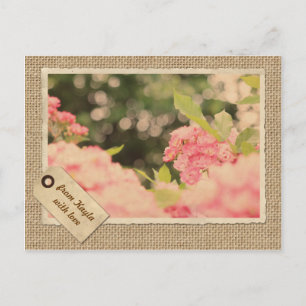 Roze Shrub Rozen Bokeh Lijst Burlap Briefkaart