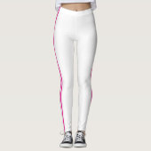 Roze Side Stripe Witte Leggings met aangepaste kle (Voorkant)