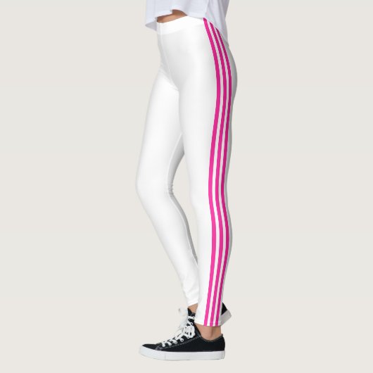Roze Side Stripe Witte Leggings met aangepaste kle (Links)
