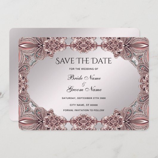 Roze sier Bewaar de datum Save The Date (Voorkant / Achterkant)