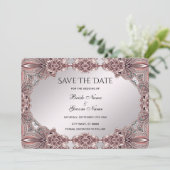 Roze sier Bewaar de datum Save The Date (Staand voorkant)