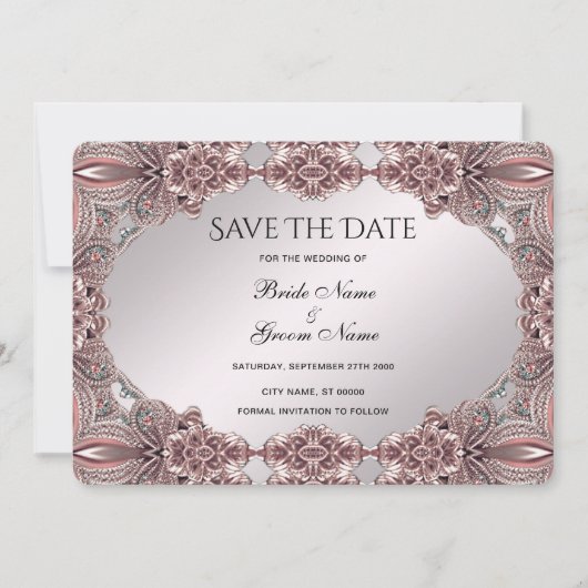 Roze sier Bewaar de datum Save The Date (Voorkant)