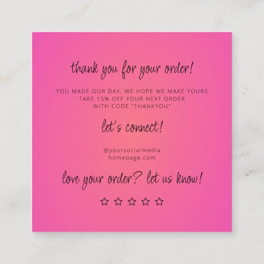 Roze Sieraden Care Instructies Business Bedankt Informatiekaartje (Achterkant)