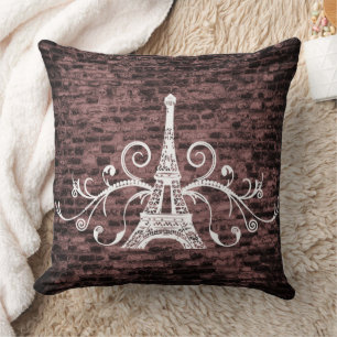 Roze Sierkussen Eiffel Towel Grunge