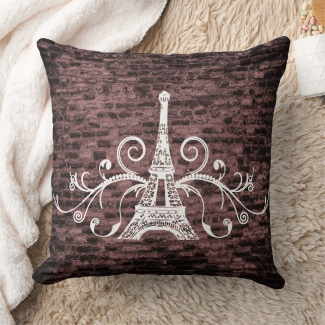 Roze Sierkussen Eiffel Towel Grunge (Deken)