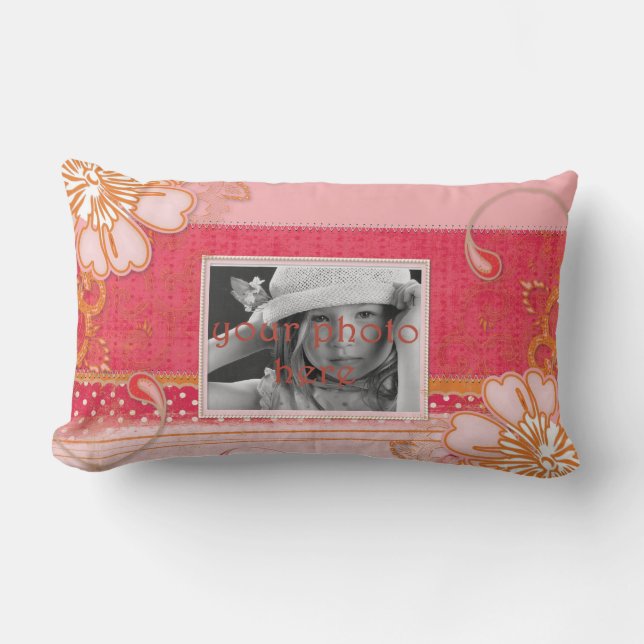 Roze Sierkussen van de Rode Floral Lumbar Kussen (Voorkant)