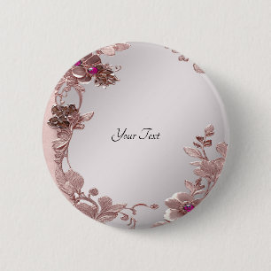Roze Sierlijke Bloem Knop Ronde Button 5,7 Cm