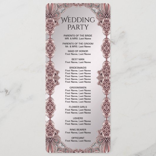 Roze Sierlijke Huwelijksprogramma Programmakaart (Achterkant)