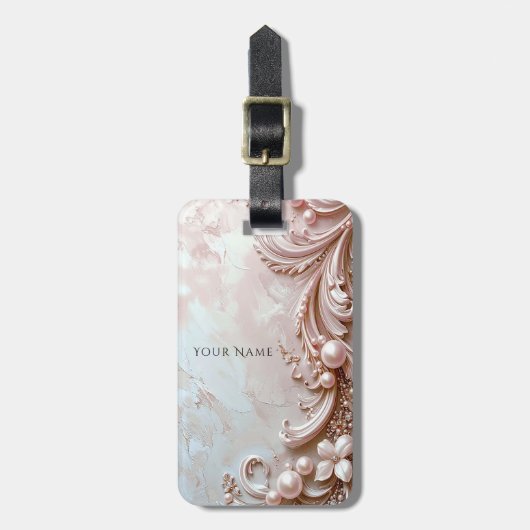 Roze Sierlijke Parel en Bloem Bagage Label (Voorkant verticaal)