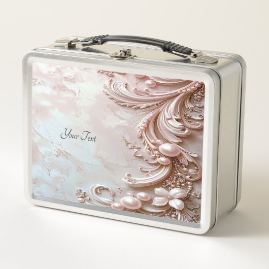 Roze Sierlijke Parel en Bloem Lunchbox (Voorkant)