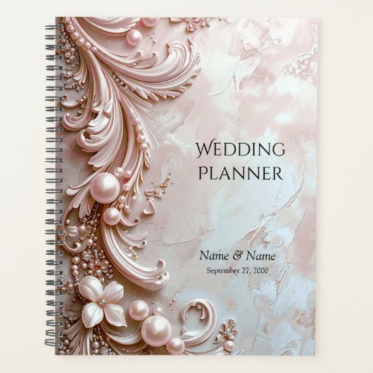 Roze Sierlijke Parel en Bloem Planner (Voorkant)