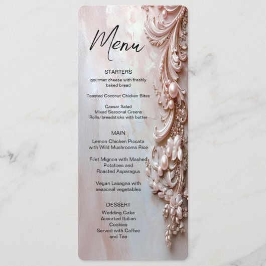 Roze Sierlijke Parel- en Bloemenmenu Menu (Voorkant)