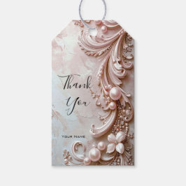 Roze Sierlijke Parel en Bloemensieradekaart Cadeaulabel