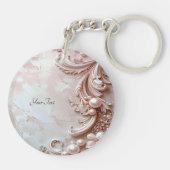 Roze Sierlijke Parel en Bloemensleutelhanger Sleutelhanger (Achterkant)