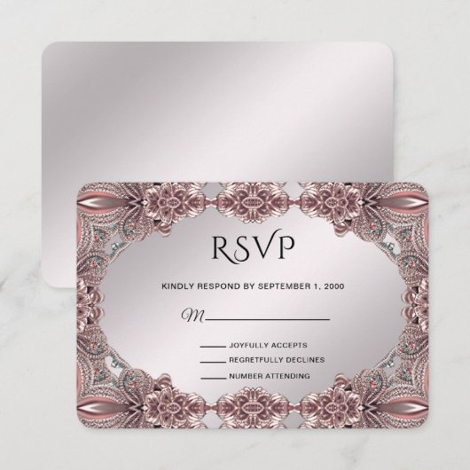 Roze sierlijke RSVP-kaart RSVP Kaartje (Voorkant / Achterkant)